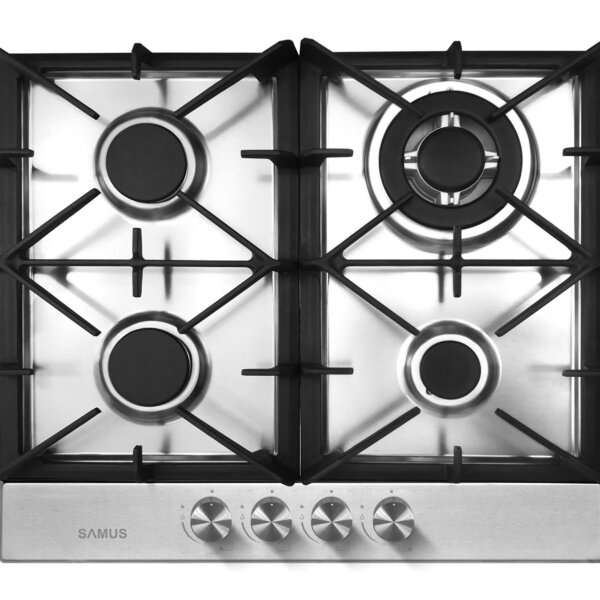 Plita pe gaz incorporabila Samus PSG-64SX7, 4 arzatoare, 1 arzator Wok, aprindere electrica, dispozitiv siguranta arzatoare, butoane inox, gratar fonta, panou frontal, argintiu [3]