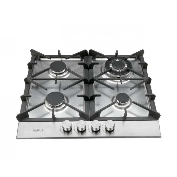 Plita pe gaz incorporabila Samus PSG-64SX7, 4 arzatoare, 1 arzator Wok, aprindere electrica, dispozitiv siguranta arzatoare, butoane inox, gratar fonta, panou frontal, argintiu [2]