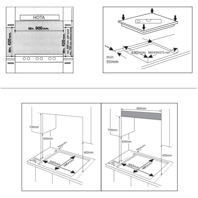 Plita pe gaz incorporabila Samus PSG-64SX9, 4 arzatoare, arzator Wok, putere 8 kW, aprindere electrica, dispozitiv siguranta arzatoare, suport din inox, gratar fonta, argintiu [2]
