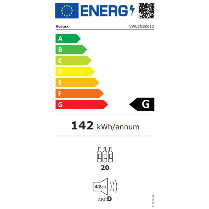Racitor de vinuri VORTEX VWC5NBK01D, 20 sticle, H 64 cm, Clasa G, negru [4]