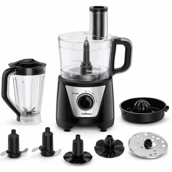 Robot de Bucătărie 8-în-1 Hoffmans HM-1278, 1000W, Blender 1,5L, Multifuncțional pentru Tocare, Feliere și Răzuire, Motor din Cupru, Vas Transparent, Negru [8]