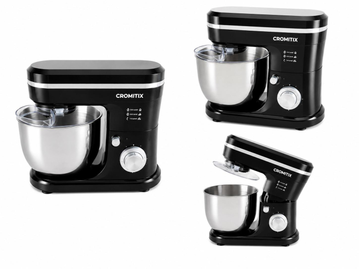 Robot de bucatarie planetar CROMITIX® MB-1500BK, Bol Inox 6L, Motor Cupru 1500W, 6 Trepte de Viteză + Pulse, Frământare și Mixare Profesională, 3 Accesorii Incluse, Protecție Anti-Stropire, Negru [3]