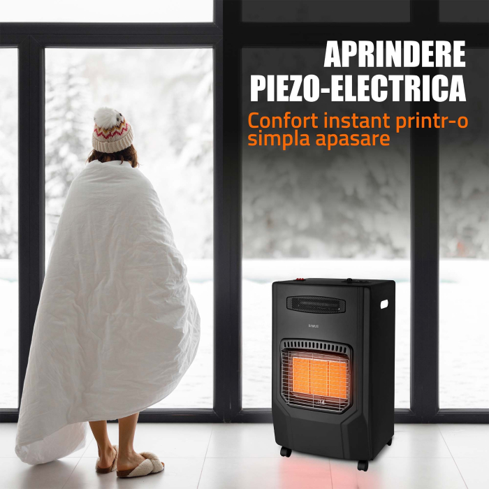 Soba Samus RS425H, Aprindere piezoelectrica, Mod de incalzire: gaz + ventilator, Tip de gaz: GPL / Butan / Propan, Putere de incalzire: maxima 4.2 kW, Arzator infrarosu cu placi ceramice [3]
