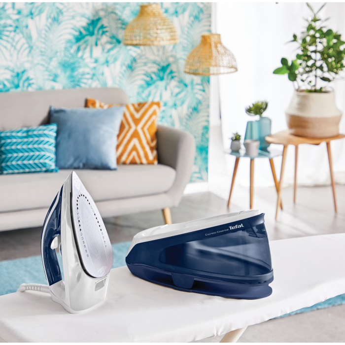 Statie de calcat Tefal Express Essential SV6116E0 , 2200W, 5.3 bari, jet de abur 270 g/min, abur variabil 0-120g/min, talpa Xpress Glide, rezervor apa 1.4 L, oprire automata, alb/albastru [7]