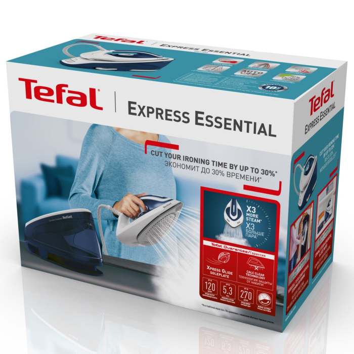 Statie de calcat Tefal Express Essential SV6116E0 , 2200W, 5.3 bari, jet de abur 270 g/min, abur variabil 0-120g/min, talpa Xpress Glide, rezervor apa 1.4 L, oprire automata, alb/albastru [5]