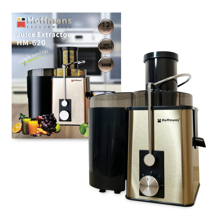 Storcător de Fructe și Legume Hoffmans HM-620, 800W, Recipient Suc 600 ml, 2 Viteze + Pulse, Tub Alimentare 65 mm, Filtru Inox, Sistem Anti-Picurare, Negru-Auriu [2]