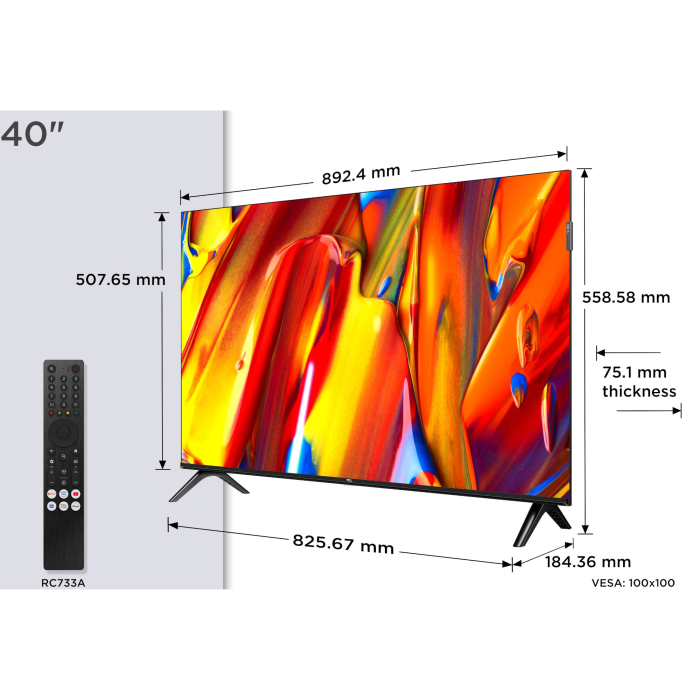 Televizor Smart QLED TCL 40V5C, 100 cm, Android, Full HD, Negru [10]