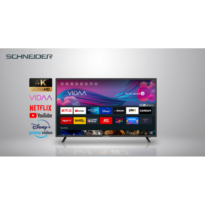Televizor Smart SCHNEIDER Ultra HD 4K 43SC690K de 109 cm, Sistem VIDAA OS, Wi-Fi, Netflix, YouTube, Prime Video, Disney Plus, Audio Dolby, Mod Hotel, Negru, Clasa F [2]
