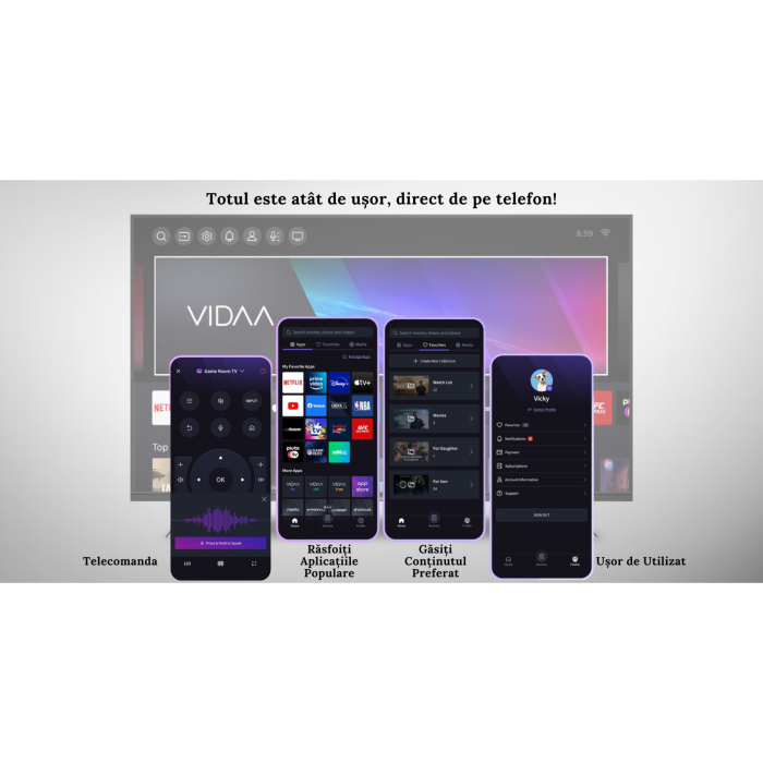 Televizor Smart SCHNEIDER Ultra HD 4K 43SC690K de 109 cm, Sistem VIDAA OS, Wi-Fi, Netflix, YouTube, Prime Video, Disney Plus, Audio Dolby, Mod Hotel, Negru, Clasa F [3]