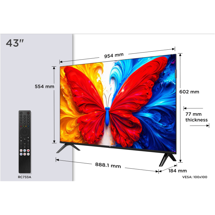Televizor TCL QLED 43S5L, 108 cm, Smart Android TV, Full HD, Clasa F (Model 2026) [15]