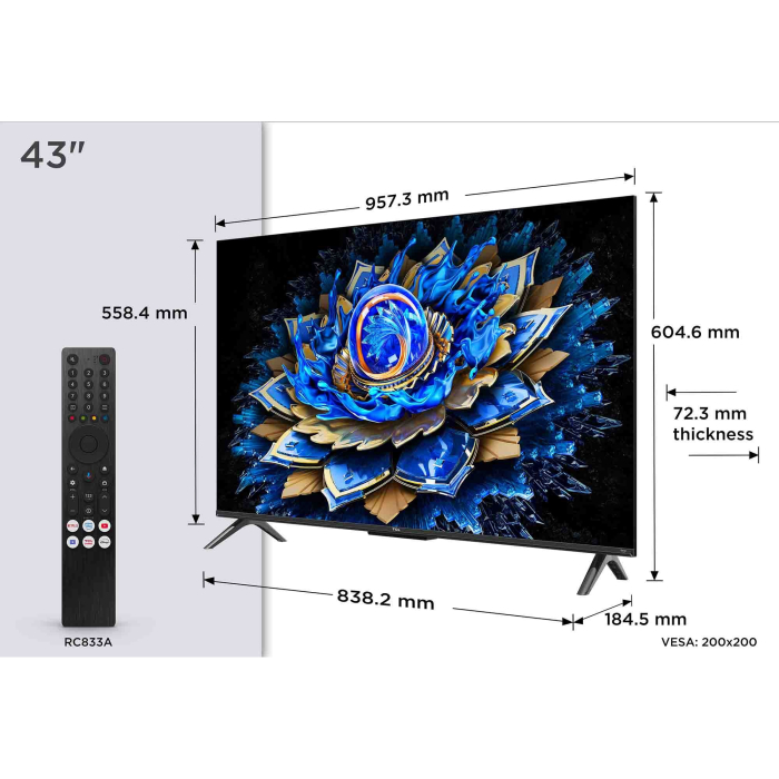 Televizor TCL QLED 43T69C, 108 cm, Smart Google TV, 4K Ultra HD, Clasa G [2]