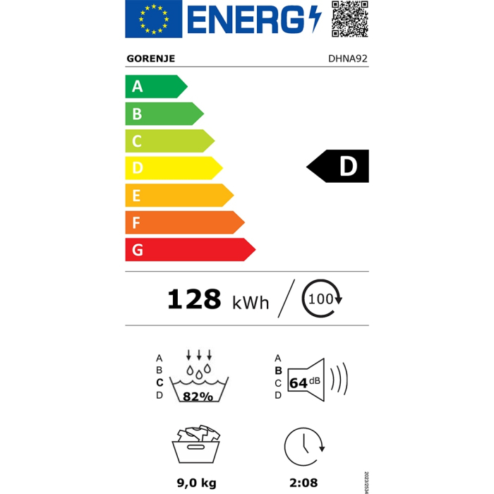 Uscator de rufe Gorenje DHNA92, 9 kg, clasa A++, pompa de caldura, 15 programe, alb [14]