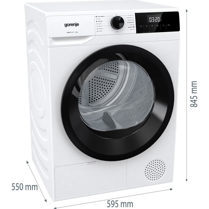Uscator de rufe GORENJE DHNE83, Pompa de caldura, 8 kg, 15 programe, Clasa C, alb [10]