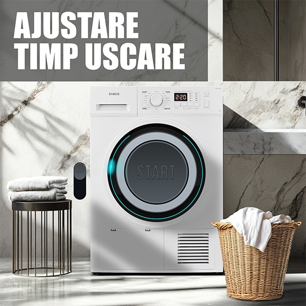 Uscator de rufe Samus SGDP-1024, 10 kg, Afisaj electronic, Tip procedura uscare pompa de caldura, 16 programe, Clasa energetica D, Anti-sifonare, Blocare acces copii, Pornire intarziata, Alb [10]