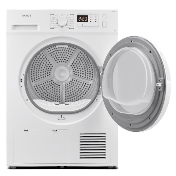 Uscator de rufe Samus SGDP-824, 8 kg, Tip procedura uscare pompa de caldura, 16 programe, Clasa energetica E, Anti-sifonare, Blocare acces copii, Alb [4]