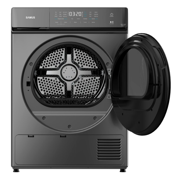 Uscator de rufe Samus SWDP-919DS, 8 kg, Tip procedura uscare: pompa de caldura. 18 programe, Clasa energetica E, anti-sifonare, blocare acces copii, gri inchis [2]