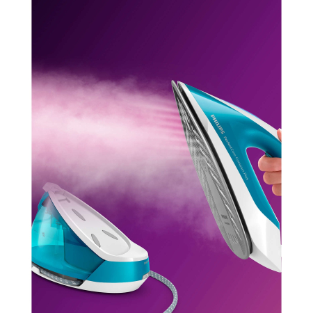 Statie de calcat cu abur Philips PerfectCare Compact Plus GC7920/20, 2400W, 6.5 bari, jet de abur continuu 120 g / min, jet de abur 430 g, talpa SteamGlide Plus, tehnologie OptimalTemp, sistem de deta [5]