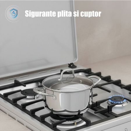 Aragaz Samus SM664XPGS1, 4 arzatoare gaz, cuptor gaz, aprindere electrica plita, timer, grill, sigurante plita si cuptor, Inox/laterale argintii [6]