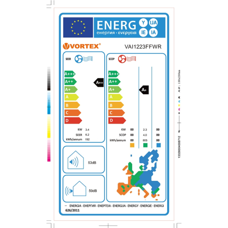 Aer conditionat VORTEX VAI1223FFWR, 12000 BTU, A++/A+, Wi-Fi Ready, Inverter, Functie incalzire, Dezumidificare, iFeel, kit instalare inclus, alb [3]