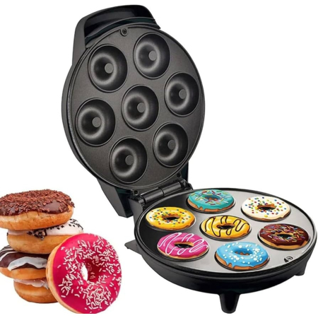 Aparate desert - Aparat de Făcut Gogoși Electric RAF R-572, 850W, 7 Gogoși pe Ciclu, Plăci Antiaderente, Termostat Reglabil, Indicator Luminos, 23 x 28 x 14 cm, Donut Maker Multifuncțional