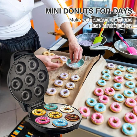 Aparat de Făcut Gogoși Electric RAF R-572, 850W, 7 Gogoși pe Ciclu, Plăci Antiaderente, Termostat Reglabil, Indicator Luminos, 23 x 28 x 14 cm, Donut Maker Multifuncțional [7]