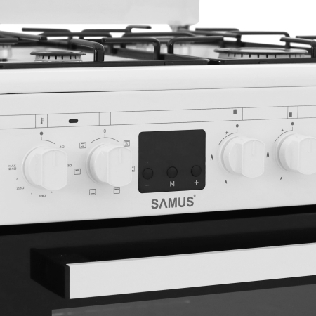 Aragaz electric / gaz Samus SM563AENS, 4 arzatoare pe gaz, cuptor electric, 7 functii, grill, ventilator, timer digital, latime 50 cm, alb [3]
