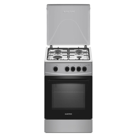 ELECTROCASNICE - Aragaz pe gaz Albatros AL452BXS, 4 arzatoare, cuptor pe gaz 52 litri, dispozitiv siguranta plita si cuptor, geam dublu la cuptor, capac metalic, latime 50 cm, Argintiu