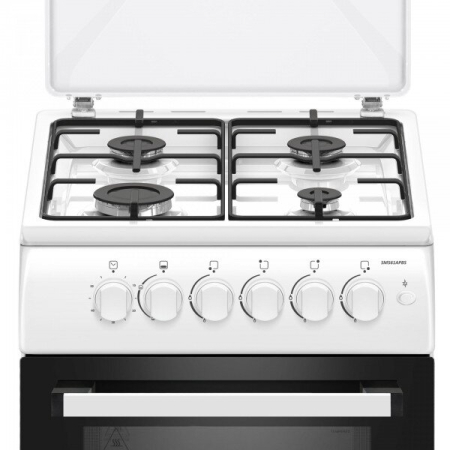 Aragaz pe gaz Samus SM561APBS, 4 arzatoare, cuptor pe gaz 54 litri, aprindere electrica plita, dispozitiv siguranta plita si cuptor, geam dublu la cuptor, timer mecanic, capac metalic, latime 50 cm, a [1]