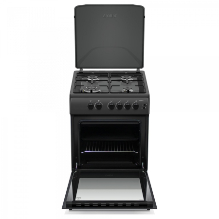 Aragaz pe gaz Samus SM664BPGS Antracit, 4 arzatoare, cuptor pe gaz 70 litri, 1 arzator Wok, aprindere electrica, dispozitiv siguranta plita si cuptor, timer, grill, latime 60 cm, negru [4]