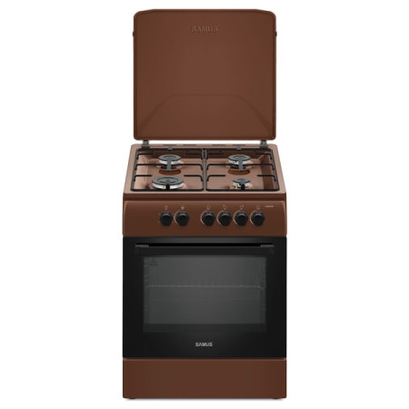 Aragaz pe gaz Samus SM664MBS, 4 arzatoare gaz, cuptor pe gaz, dispozitiv siguranta plita, dispozitiv siguranta cuptor, geam dublu la cuptor, timer mecanic, capac metalic, latime 60 cm, maro [1]