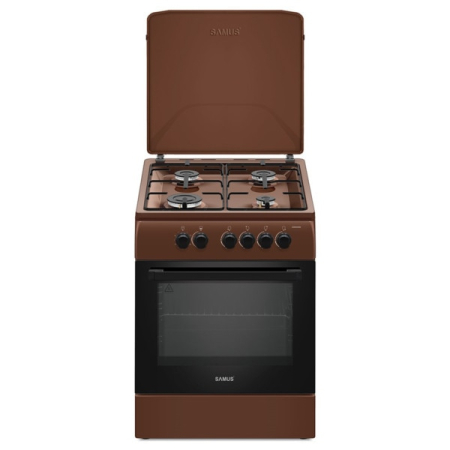 Aragazuri - Aragaz pe gaz Samus SM664MBS, 4 arzatoare gaz, cuptor pe gaz, dispozitiv siguranta plita, dispozitiv siguranta cuptor, geam dublu la cuptor, timer mecanic, capac metalic, latime 60 cm, maro