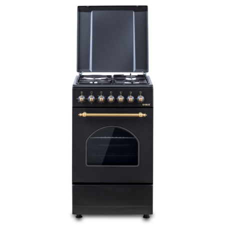ELECTROCASNICE - Aragaz rustic Samus SR550EL3B1, 3 arzatoare pe gaz + 1 electric, cuptor electric, 48 L, 3 functii, aprindere electrica, Timer mecanic, Aprindere eletrica, Negru