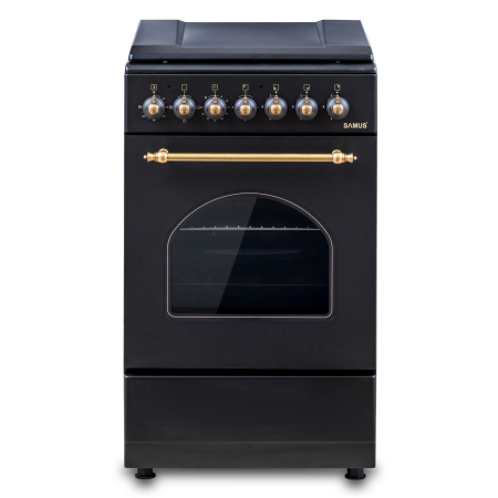 Aragaz rustic Samus SR550EL3B1, 3 arzatoare pe gaz + 1 electric, cuptor electric, 48 L, 3 functii, aprindere electrica, Timer mecanic, Aprindere eletrica, Negru [1]