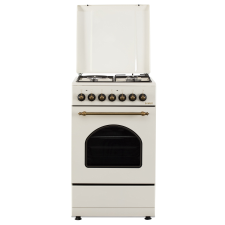 ELECTROCASNICE - Aragaz Rustic Samus SR550EL3C1, 3 arzatoare pe gaz + 1 electric, Aprindere electrica, Cuptor electric, 48 l, 3 functii, 2200 W, timer mecanic, Beige