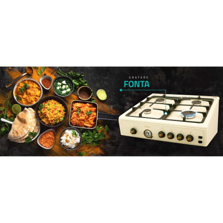 Aragaz rustic Samus SR660G4C1, 4 arzatoare, cuptor pe gaz, 55 L, gratare fonta, Bej [4]
