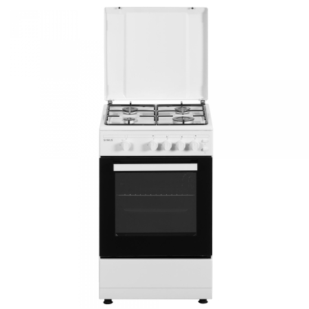 ELECTROCASNICE - Aragaz Samus SM450APBS, 4 Arzatoare, Cuptor gaz, Aprindere electrica plita, Alb