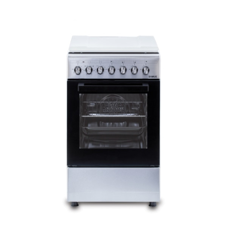 Aragazuri - Aragaz Samus SM562AENS1 INOX, 4 arzatoare gaz, Gratare fonta, 7 functii, Cuptor electric, Aprindere electrica, Ventilator, Timer mecanic, Inox