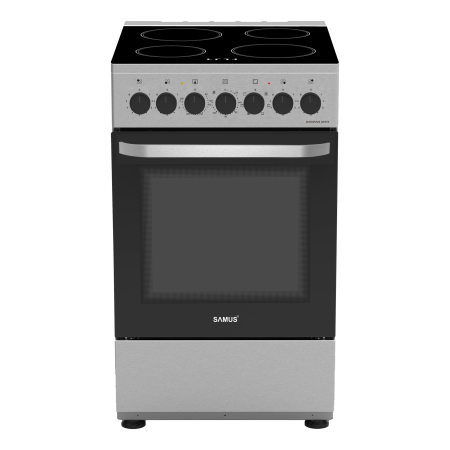 ELECTROCASNICE - Aragaz Samus SM568VME Inox, Full Electric, 4 zone de gatit vitroceramice, Capacitate cuptor: 60 L, Timer mecanic, inox (laterale argintii)