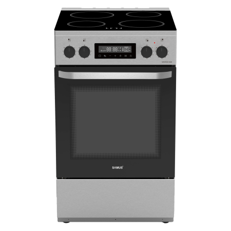 ELECTROCASNICE - Aragaz Samus SM569VDE Inox, Full electric, 4 zone de gatit vitroceramice, Timer digital, Touch Control, Display digital, Capacitate cuptor: 59 L, Inox (laterale argintii)