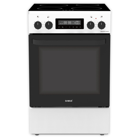 Aragazuri - Aragaz Samus SM569VDE White, Full electric, 4 zone de gatit vitroceramice, Timer digital, Touch Control, Capacitate cuptor: 59 L, Alb