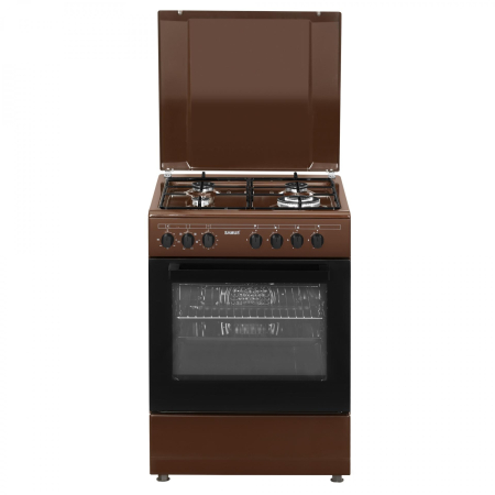 ELECTROCASNICE - Aragaz Samus SM662AENS BROWN, 4 arzatoare, cuptor electric, 1 arzator WOK, aprindere electrica, grill, timer mecanic, capac metalic, Maro