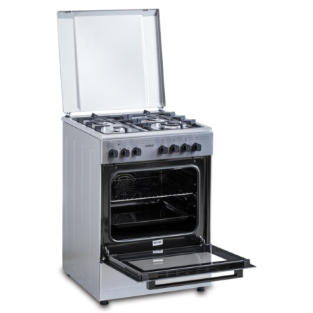 Aragaz Samus SM662AENS1 INOX, 4 arzatoare gaz( 1 arzator Wok), cuptor electric, 56 L, gratare fonta, aprindere electrica, Grill, lumina interioara, INox/laterale argintii [3]