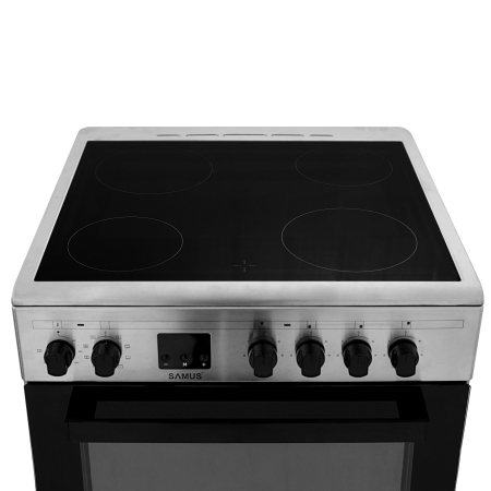 Aragaz Samus SM664VTE, Plita vitroceramica, 4 zone de gatit, 10 functii cuptor, Grill, Convectie 3D, 56 L, Timer, Inox [3]