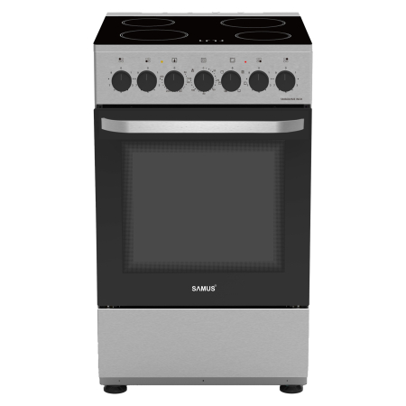 ELECTROCASNICE - Aragaz Samus SM668VME Inox, Full electric, 4 zone de gatit vitroceramice, Timer mecanic, Termostat reglabil, Capacitate cuptor: 60 L, Inox(laterale argintii)