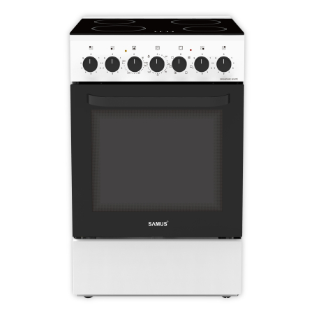 Aragazuri - Aragaz Samus SM668VME White, Full electric, 4 zone de gatit vitroceramice, Timer mecanic, Termostat reglabil, Capacitate cuptor: 60 L, Alb