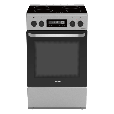 Aragazuri - Aragaz Samus SM669VDE Inox, Full electric, 4 zone de gatit vitroceramice, Timer digital, Touch Control, Display digital, Capacitate cuptor: 59 L, Inox (laterale argintii)
