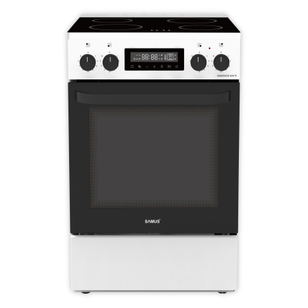ELECTROCASNICE - Aragaz Samus SM669VDE White, Full electric, 4 zone de gatit vitroceramice, Timer digital, Touch Control, Display digital, Capacitate cuptor: 59 L, Alb