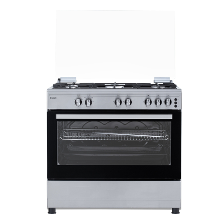 Aragazuri - Aragaz Samus SM950AGRXS1, 90 cm, 5 arzatoare, cuptor gaz, aprindere electrica plita si cuptor, timer mecanic, capacitate cuptor 92 L, Inox/Laterale argintii