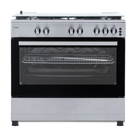 Aragaz Samus SM950AGRXS1, 90 cm, 5 arzatoare, cuptor gaz, aprindere electrica plita si cuptor, timer mecanic, capacitate cuptor 92 L, Inox/Laterale argintii [2]