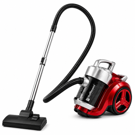 ELECTROCASNICE - Aspirator fara sac Hoffmans HM-8801, 1800W, sistem multiciclonic, recipient 3L, filtru lavabil, putere reglabila, Rosu-Negru
